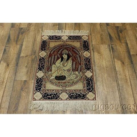 Antique Kerman Ravar Hand Made Traditional Persian Pictorial Rug - 2'8" x 1'11"