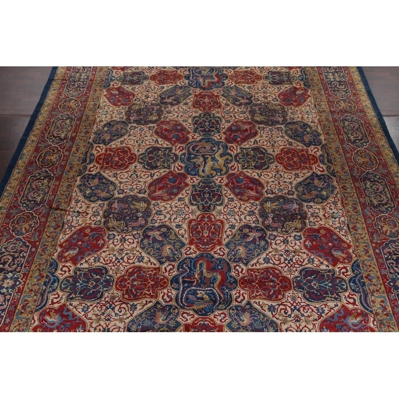 Antique Hand Made Agra Blue Floral Traditional Persian Oriental Wool Area Rug