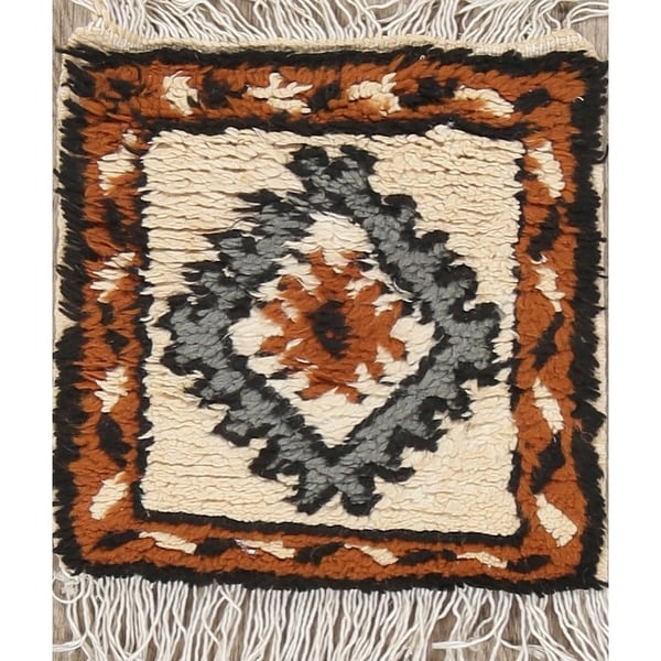Moroccan Hand Made Geometric Hand Made Oriental Area Rug - 1'0" x 1'0" square