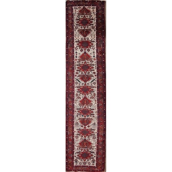Handmade Wool Geometric Gharajeh Persian Oriental Rug - 14'10" x 3'5" runner