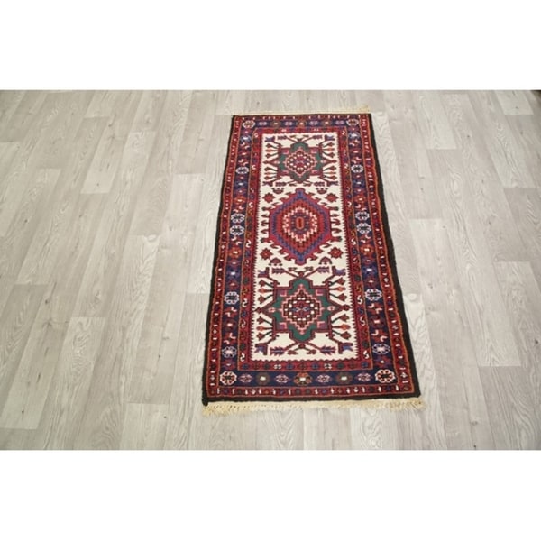 Classcial Heriz Traditional Indian Hand Made Geometric Area Rug Beige - 4'5" x 2'3"