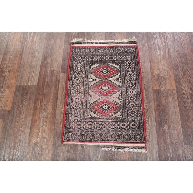 Vintage Bokhara Pakistani Hand Made Geometric Oriental Area Rug - 3'3" x 2'2"