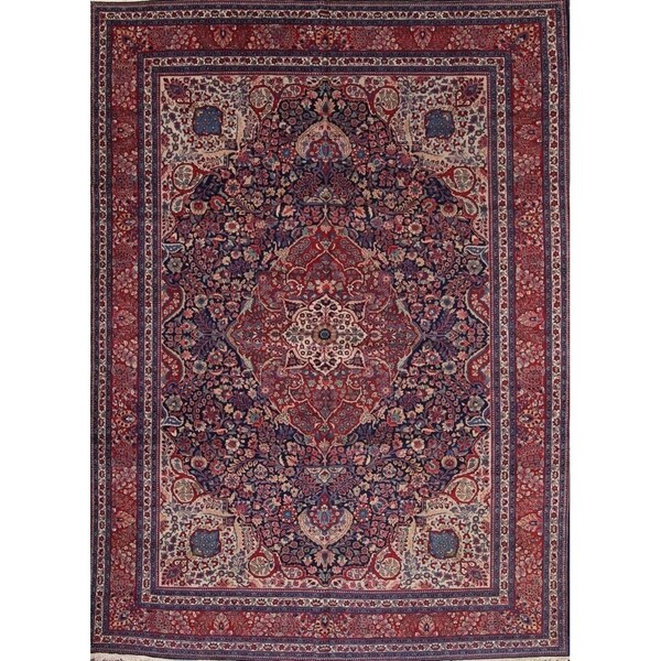 Antique Hand Made Tabriz Persian Oriental Geometric Area Rug - 12'4" x 9'0"