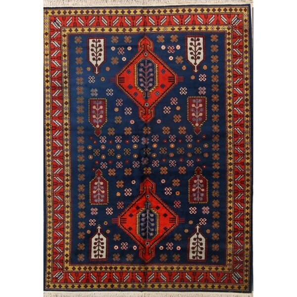 Kazak Russian Oriental Area Rug Vintage Blue Tribal Carpet - 9'6" x 6'9"