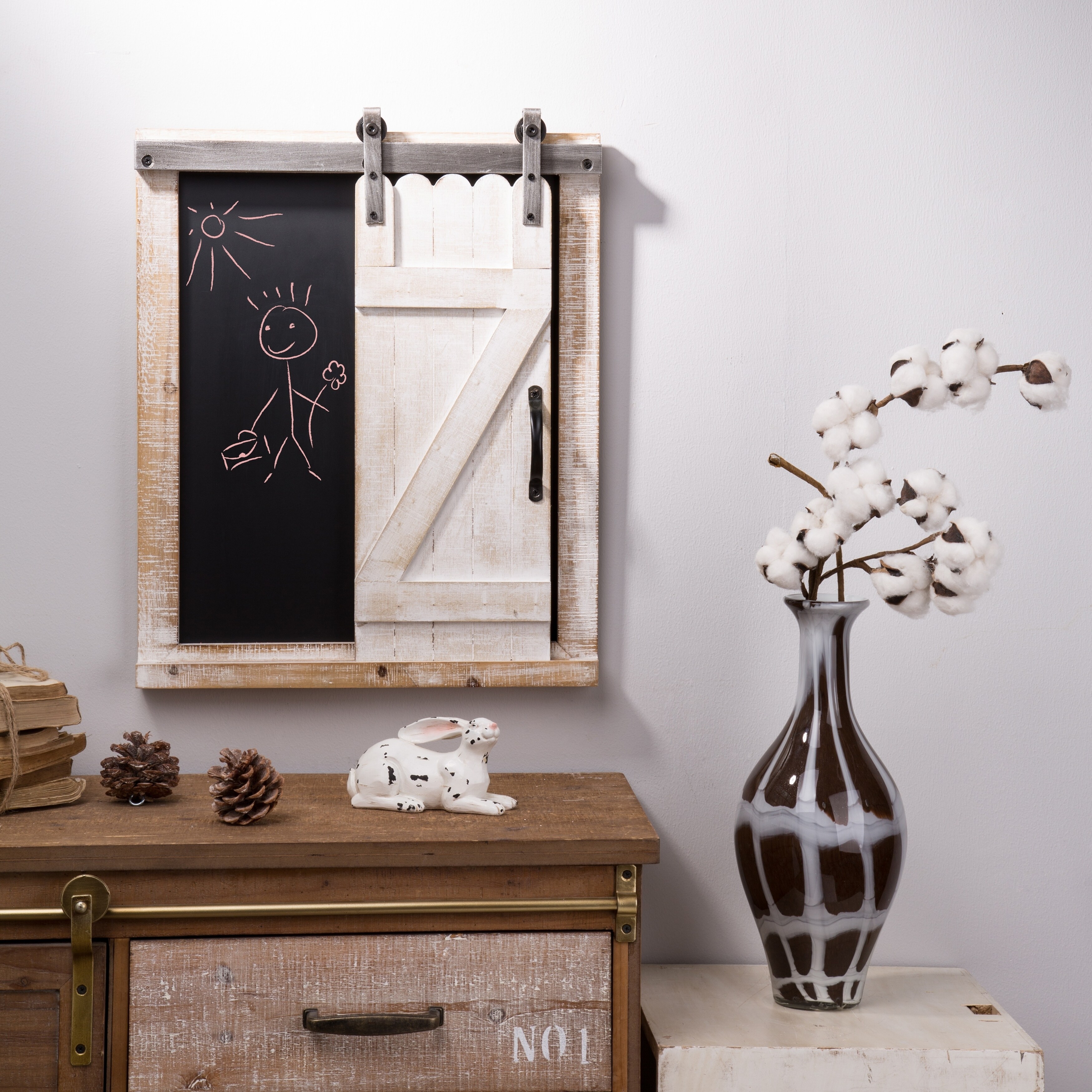 Glitzhome Farmhouse Wooden Chalkboard Barn Door Brown, Black N/A eBay