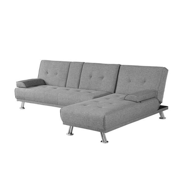 Shop Broyerk Mixed Grey Reversible Sectional Sleeper Sofa Shop Broyerk Mixed Grey Reversible Sectional Sleeper Sofa