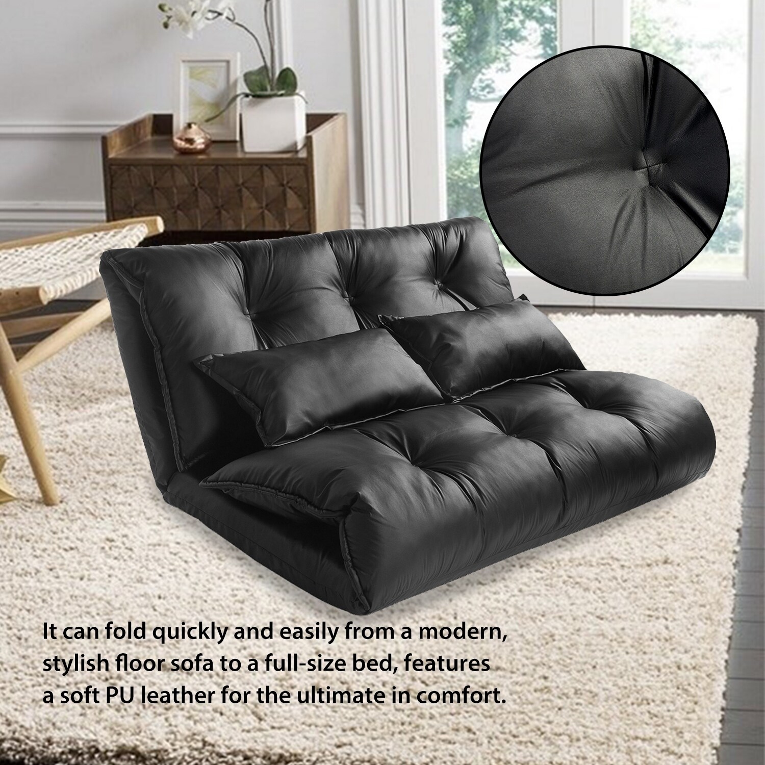 Shop Merax Pu Leather Foldable Floor Sofa With Two Pillows Free