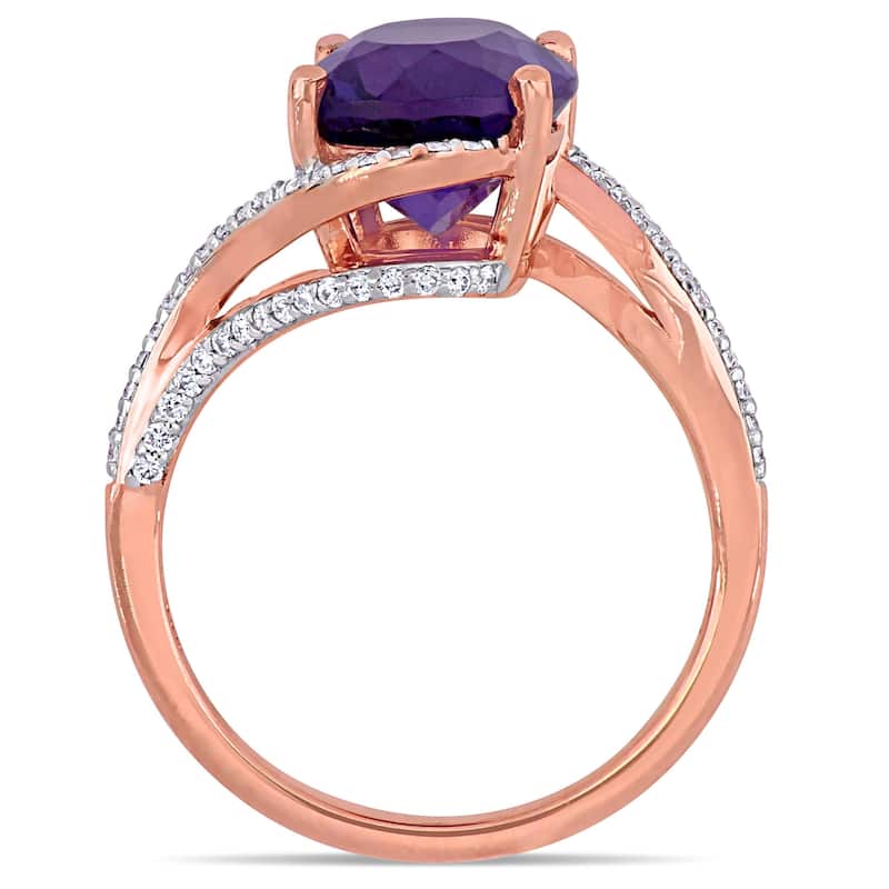 Miadora 14k Rose Gold Oval-Cut African-Amethyst and 1/3ct TDW Diamond Bypass Cocktail Ring