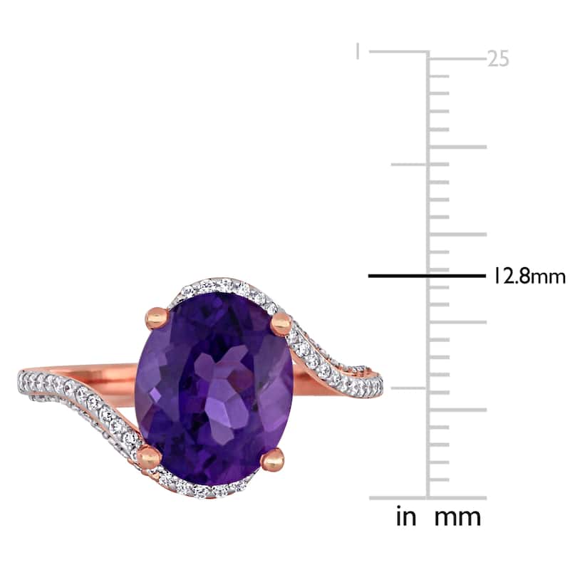 Miadora 14k Rose Gold Oval-Cut African-Amethyst and 1/3ct TDW Diamond Bypass Cocktail Ring