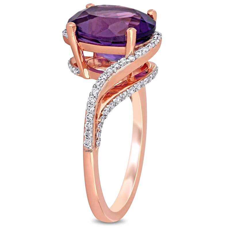 Miadora 14k Rose Gold Oval-Cut African-Amethyst and 1/3ct TDW Diamond Bypass Cocktail Ring