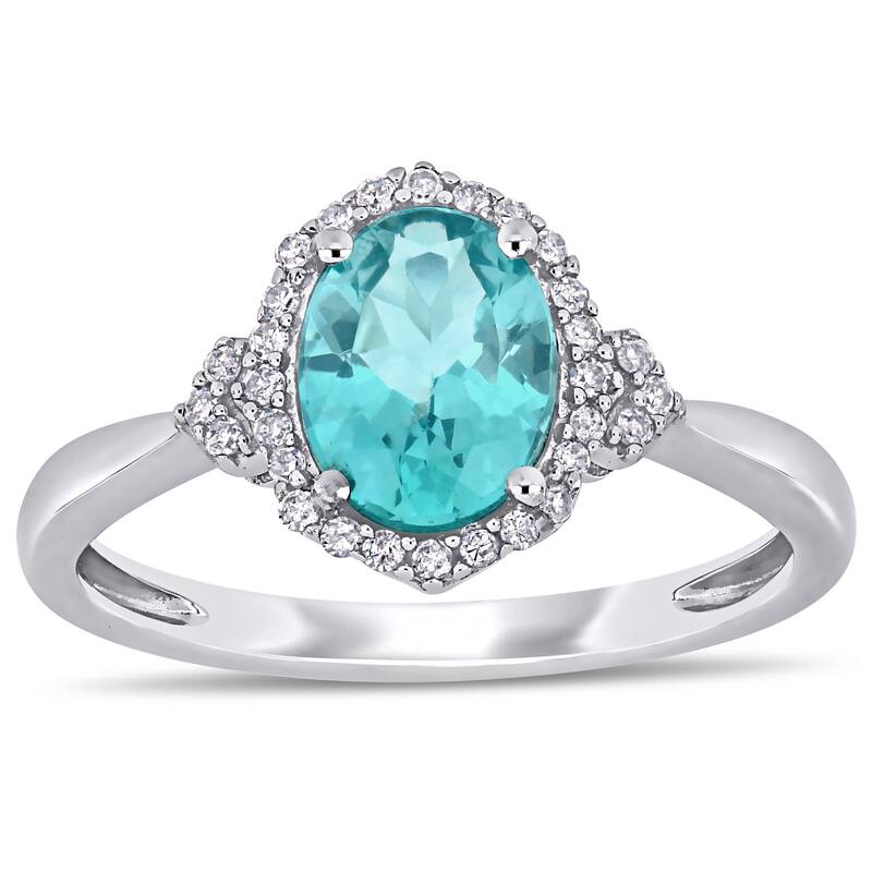 Miadora 10k White Gold Apatite and 1/8ct TDW Diamond Halo Ring