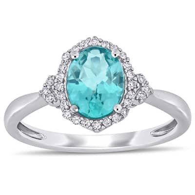 Miadora 10k White Gold Apatite and 1/8ct TDW Diamond Halo Ring