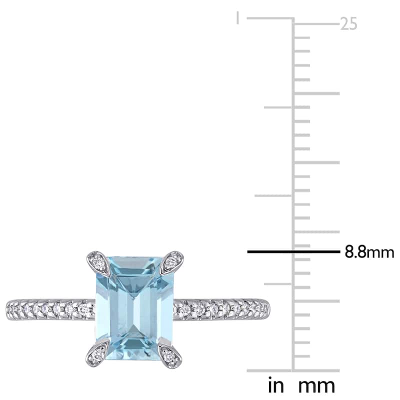 Miadora 14k White Gold Octagon-Cut Aquamarine and 1/10 CT TDW Diamond Engagement Ring