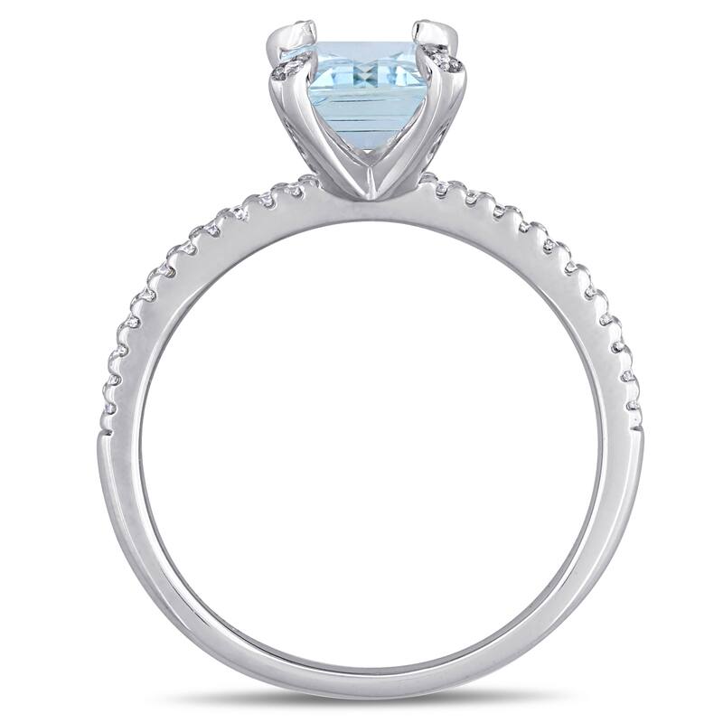 Miadora 14k White Gold Octagon-Cut Aquamarine and 1/10 CT TDW Diamond Engagement Ring