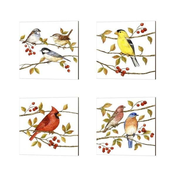 Porch & Den Kalispell Jane Maday 'Birds & Berries' Canvas Art (Set of 4)