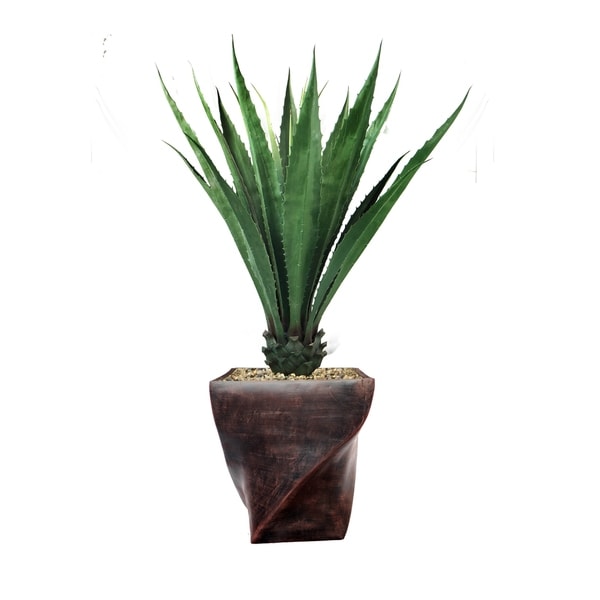 60.5" Agave, Indoor/outdoor in Fiberstone Planter - black/bronze