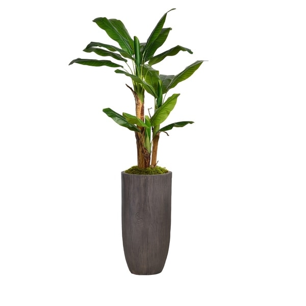 74.25" Banana Tree Faux Décor with Burlap Kit in Resin Planter - Brown