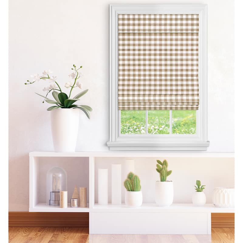 ACHIM Cordless Buffalo Check Roman Window Shade - Taupe - 36 x 64