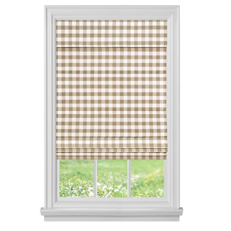 ACHIM Cordless Buffalo Check Roman Window Shade - Taupe