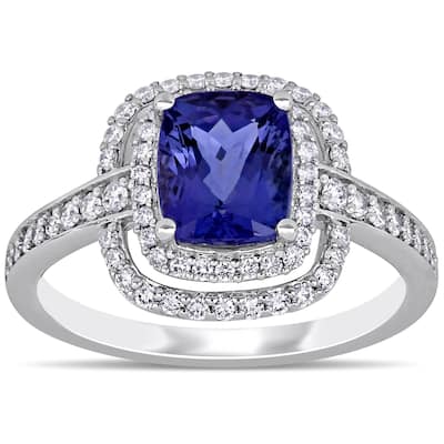 Miadora 14k White Gold Cushion-Cut Tanzanite and 1/2ct TDW Double Halo Engagement Ring