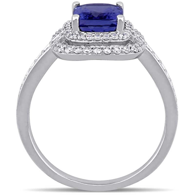 Miadora 14k White Gold Cushion-Cut Tanzanite and 1/2ct TDW Double Halo Engagement Ring