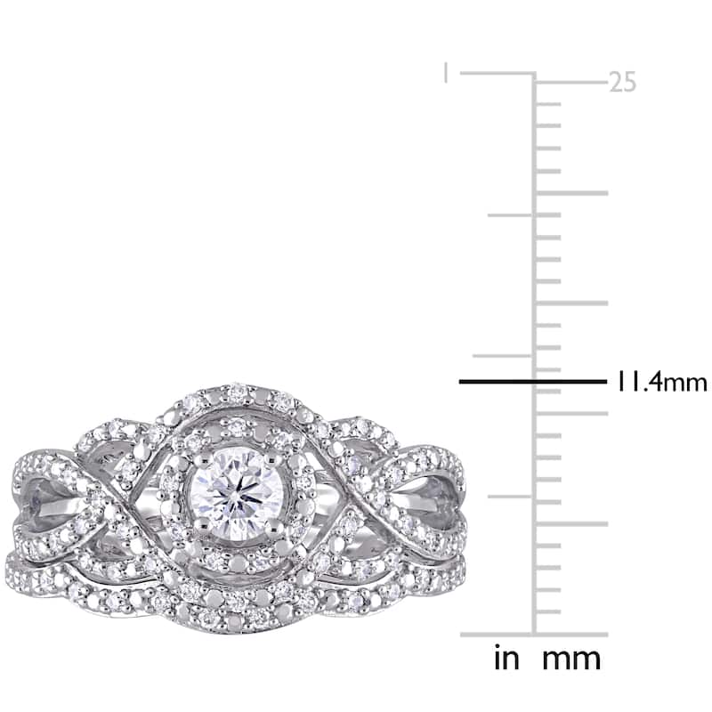 Miadora 1/2ct TDW Diamond Double Halo Crossover Bridal Ring Set 14k White Gold