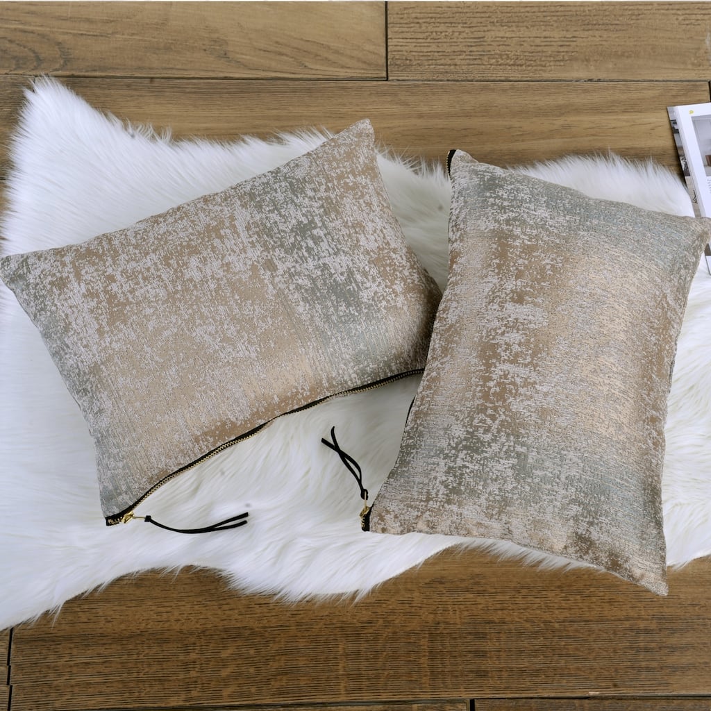 2-Piece Jacquard Chenille Zippered Lumbar Pillow Cover Set