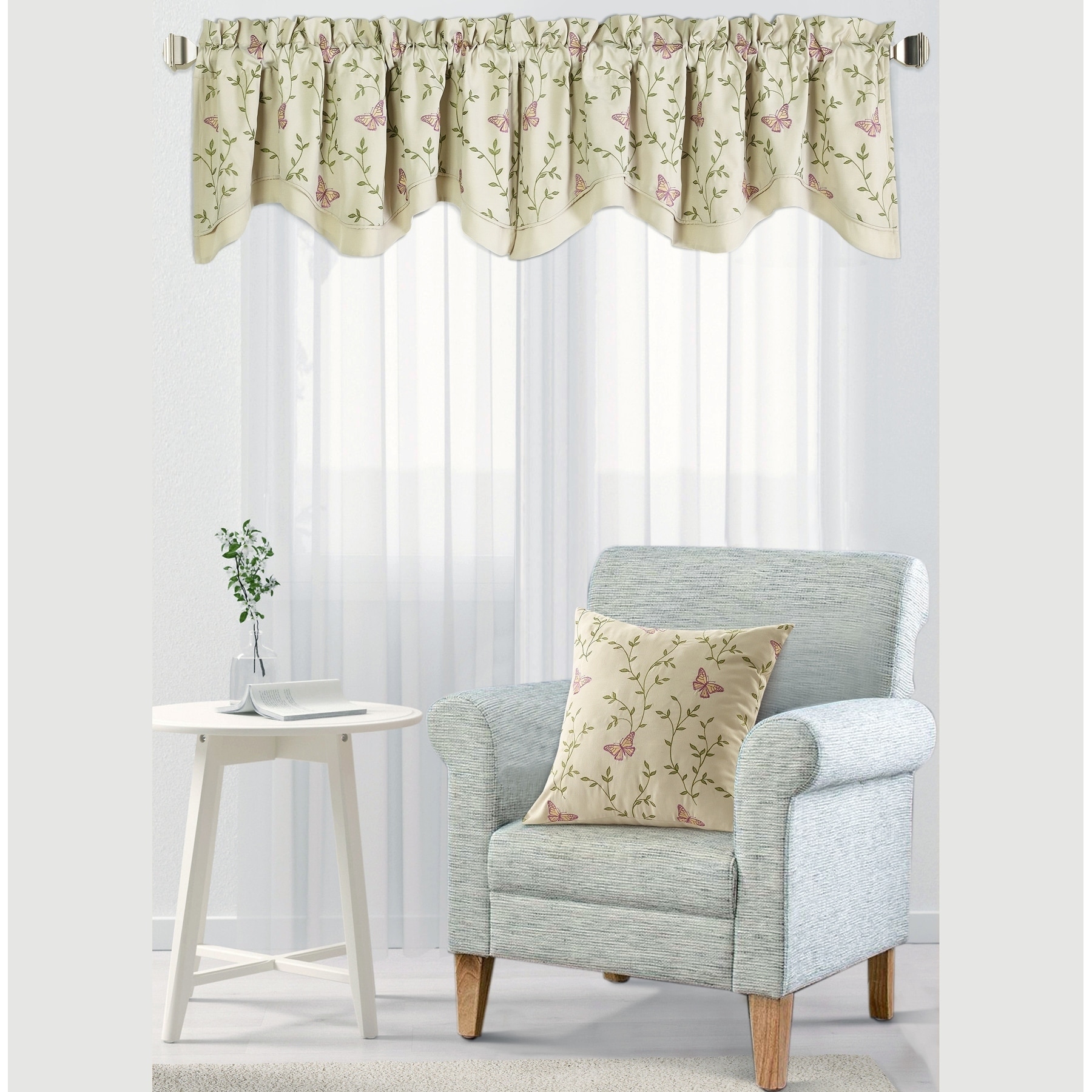Serenta Butterfly Embroidery Window Valance & Pillow Shell Set - 56" x 19"
