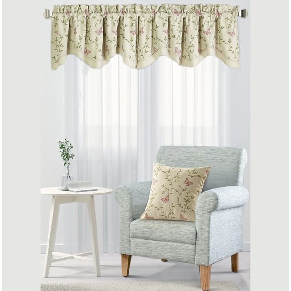 slide 1 of 4, Serenta Butterfly Embroidery Window Valance & Pillow Shell Set - 56" x 19" 56" x 19" - vine butterfly