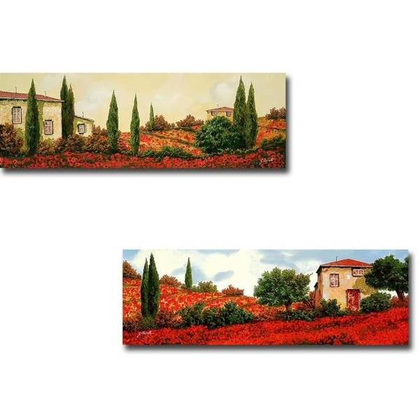 Tre Case Tra I Papaveri & I Papaveri Sulle Colline by Guido Borelli 2-pc Gallery Wrapped Canvas Giclee Art Set (Ready to Hang)