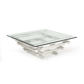 Metal and Glass Coffee Table with Inverted Pyramid Base Design, Clear ...
