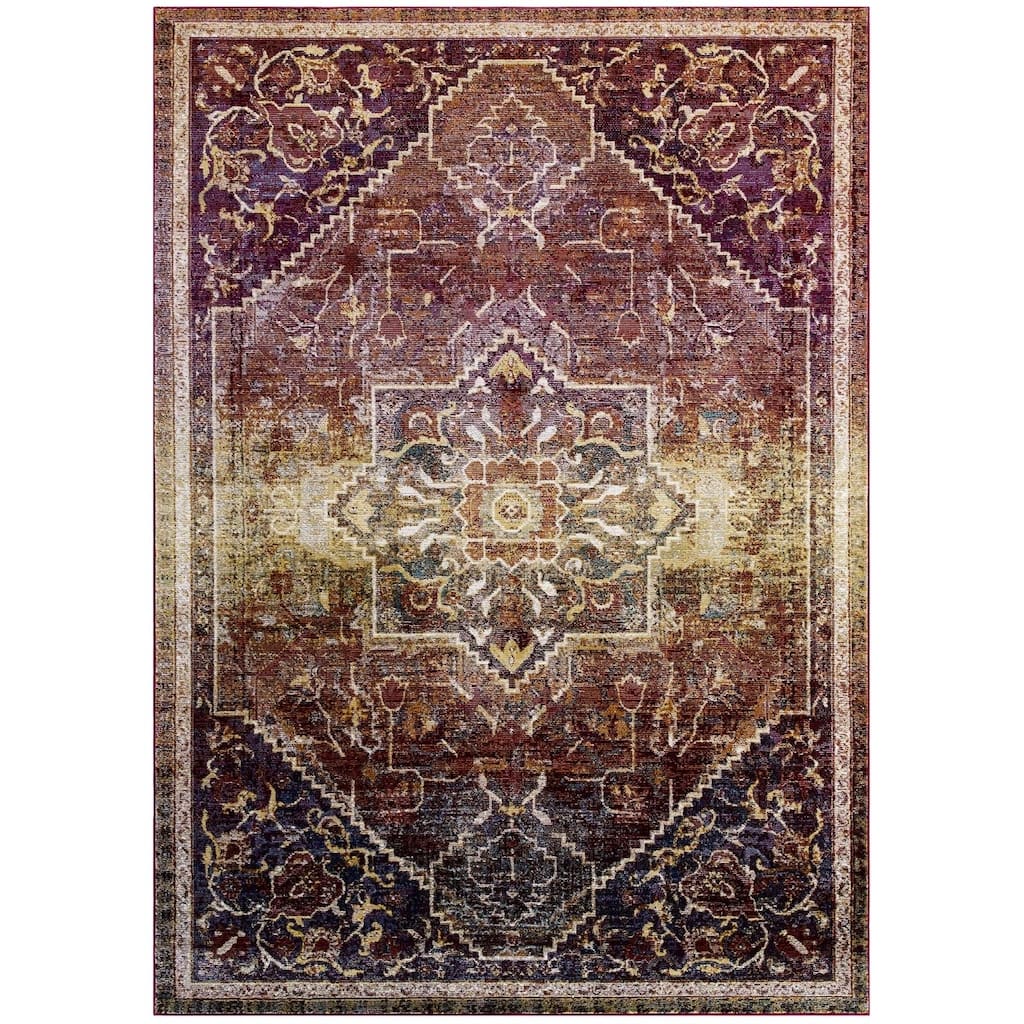 Modway Success Kaede Transitional Distressed Floral Vintage Medallion 5x8 Area Rug in Multicolored
