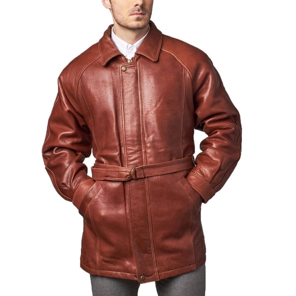 Men's Brown Leather Belted 3/4-length Coat in Size M/42R (As Is Item ...