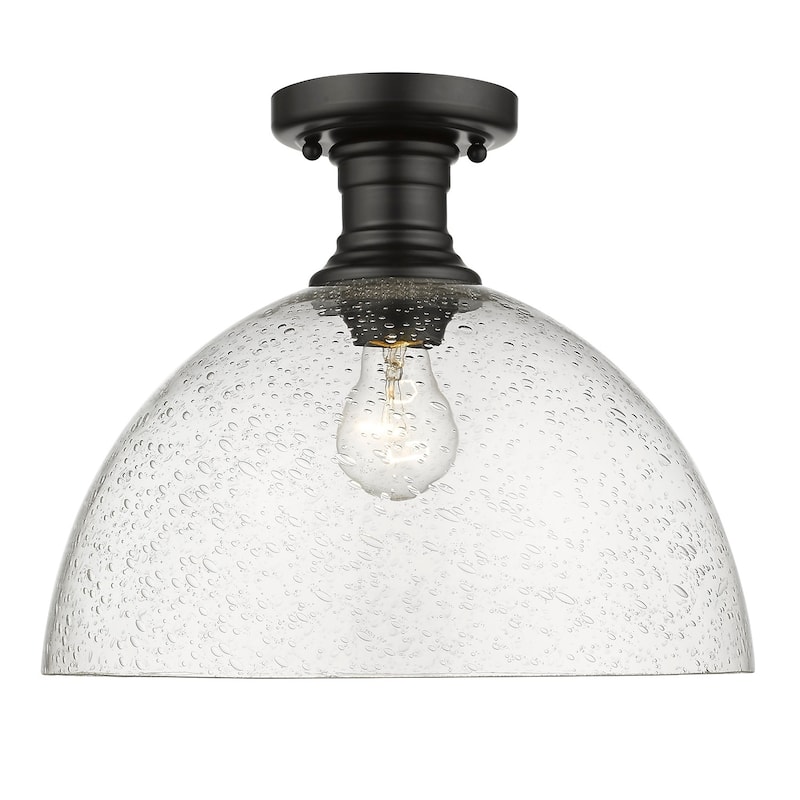 Carbon Loft Barton 14-inch Semi-flush Light - black with seeded glass