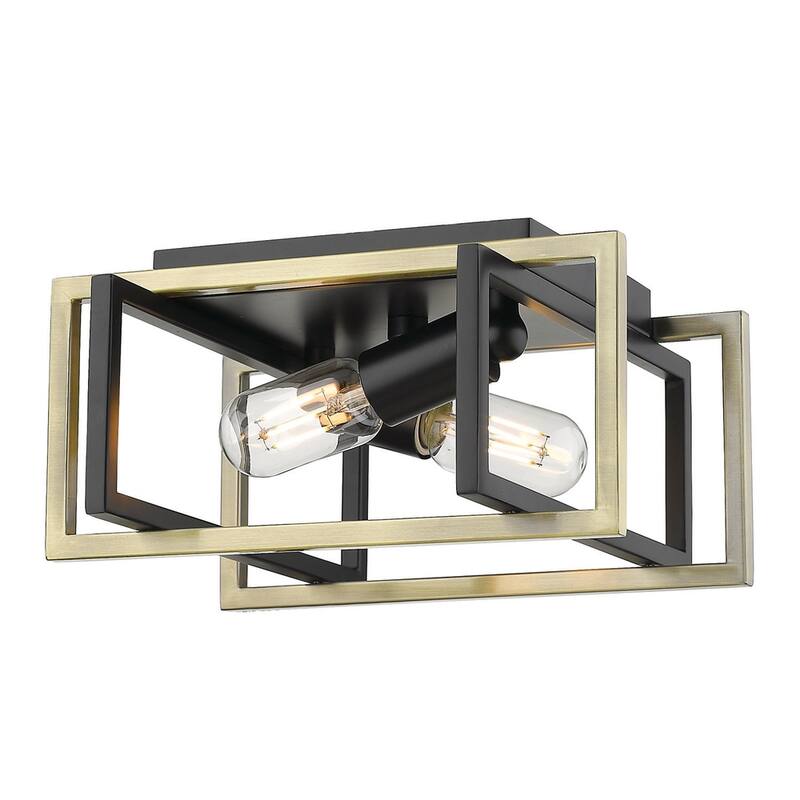 Strick & Bolton Norwood 2-light Modern Geometric Boxes Flush Mount - black with aged brass accents