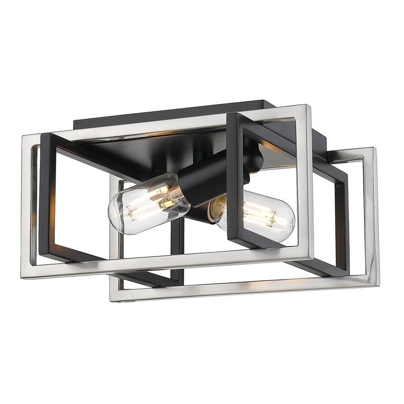 Strick & Bolton Norwood 2-light Modern Geometric Boxes Flush Mount - black with pewter accents