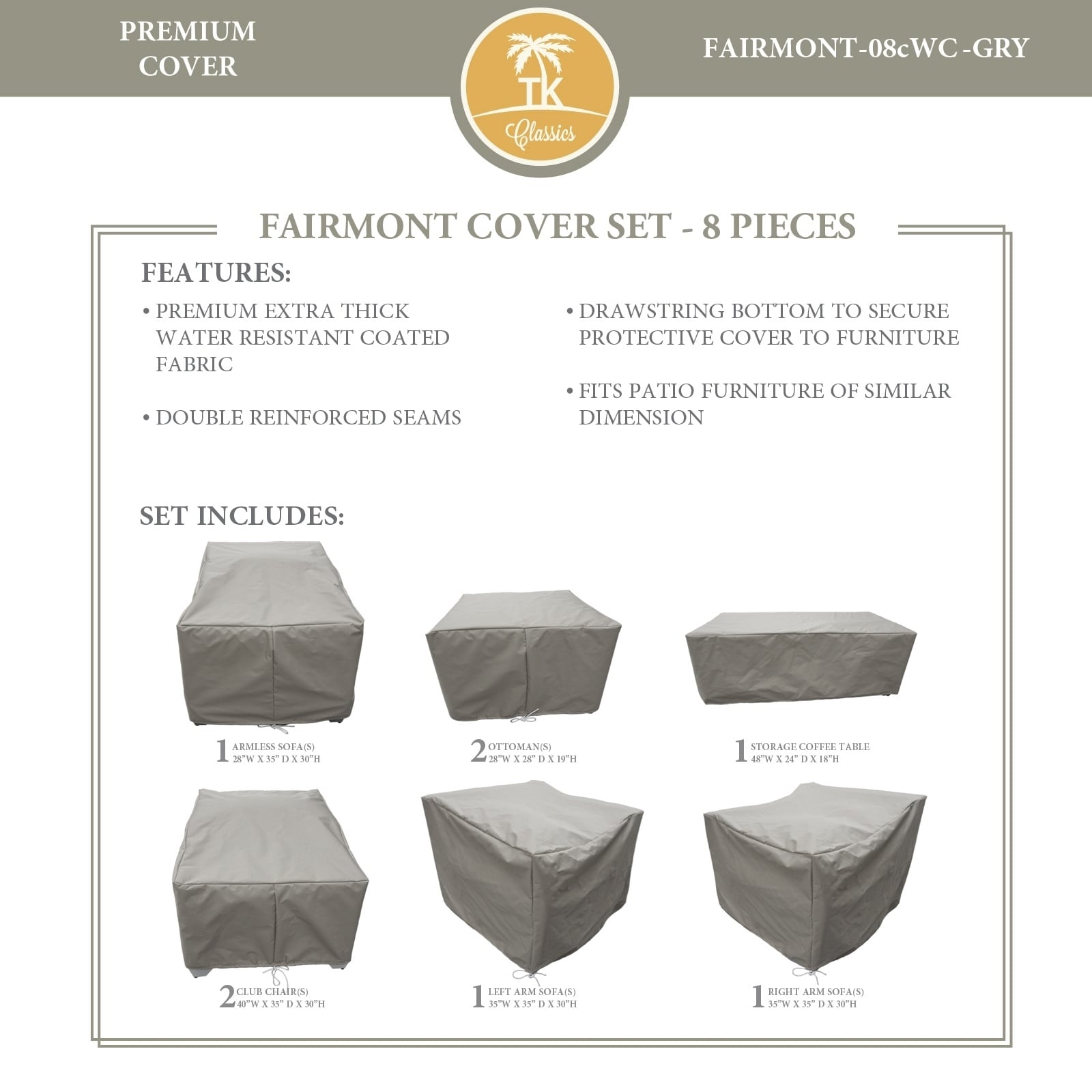 Fairmont Protective Cover Set, In Grey