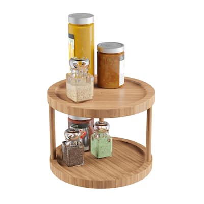 Lazy Susan - All-Natural Bamboo Two Tier 10 In. Diameter Turntable Kitchen, Pantry and Vanity Organizer by Classic Cuisine
