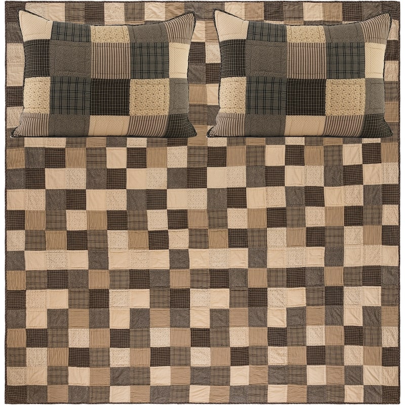 Black Primitive Bedding Prim Grove Quilt Set Cotton Patchwork (Quilt, Sham)
