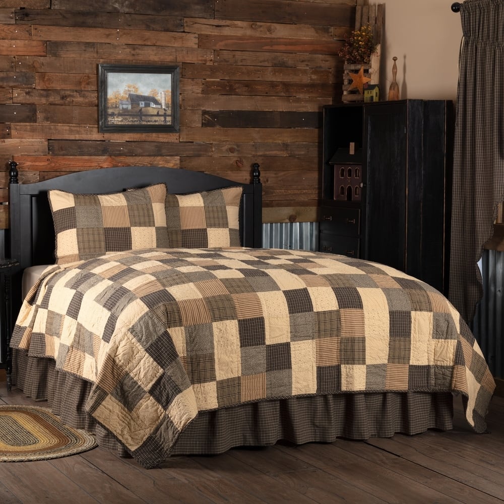 Black Primitive Bedding Prim Grove Quilt Set Cotton Patchwork (Quilt, Sham)