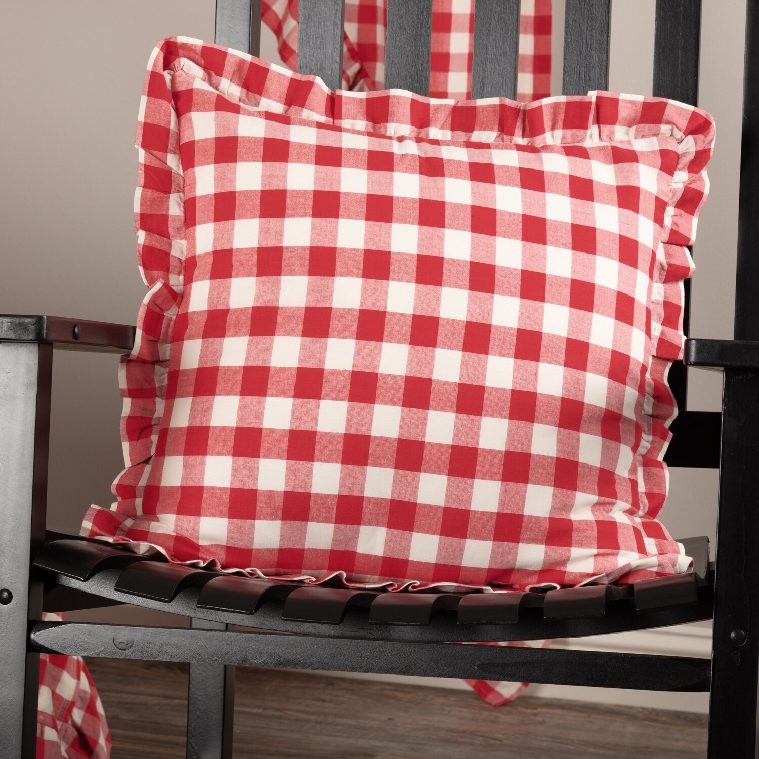 Red  and White Buffalo Check  Outdoor Throw Pillow         County Chic
