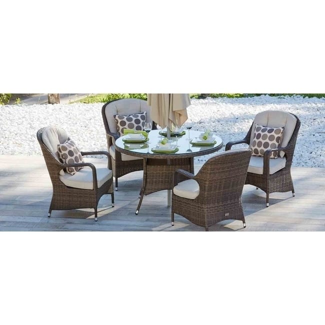 5-piece Patio Wicker Dining Set with Cushions Outdoor Furniture