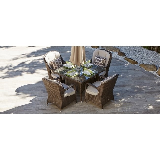 5-piece Patio Wicker Dining Set with Cushions Outdoor Furniture - Brown-Square