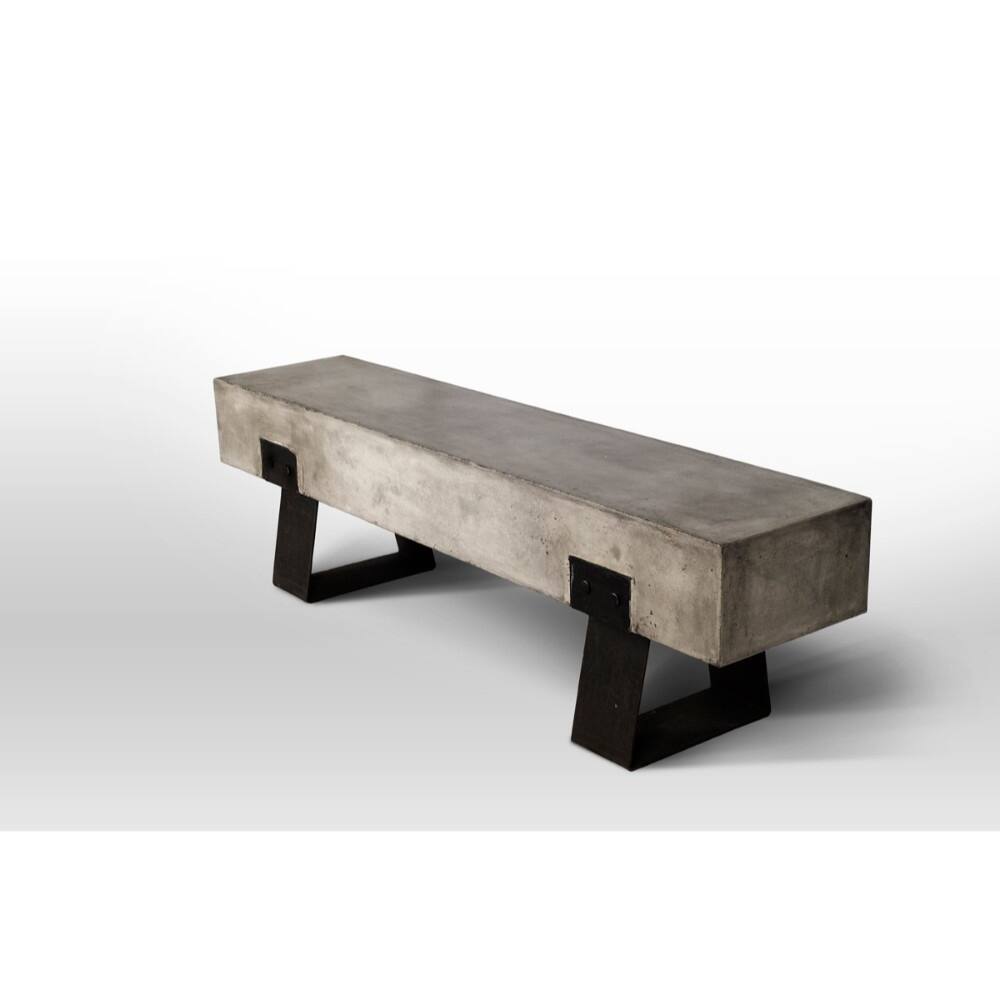Metal and Fiber-Reinforced Concrete Bench with Sled Style Legs, Gray and Black