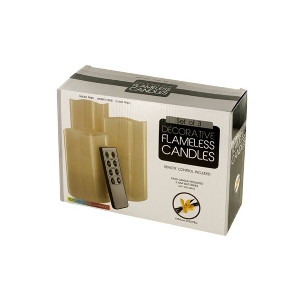 Bulk Buys 3 Piece Vanilla Scented Flameless Wax Pillar Candle Set with Remote