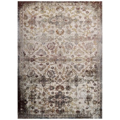 Modway Success Kaede Distressed Vintage Floral Moroccan Trellis Area Rug, 5x8, Multicolored