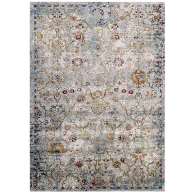 Porch & Den Fauntleroy Distressed Vintage Floral Lattice Area Rug