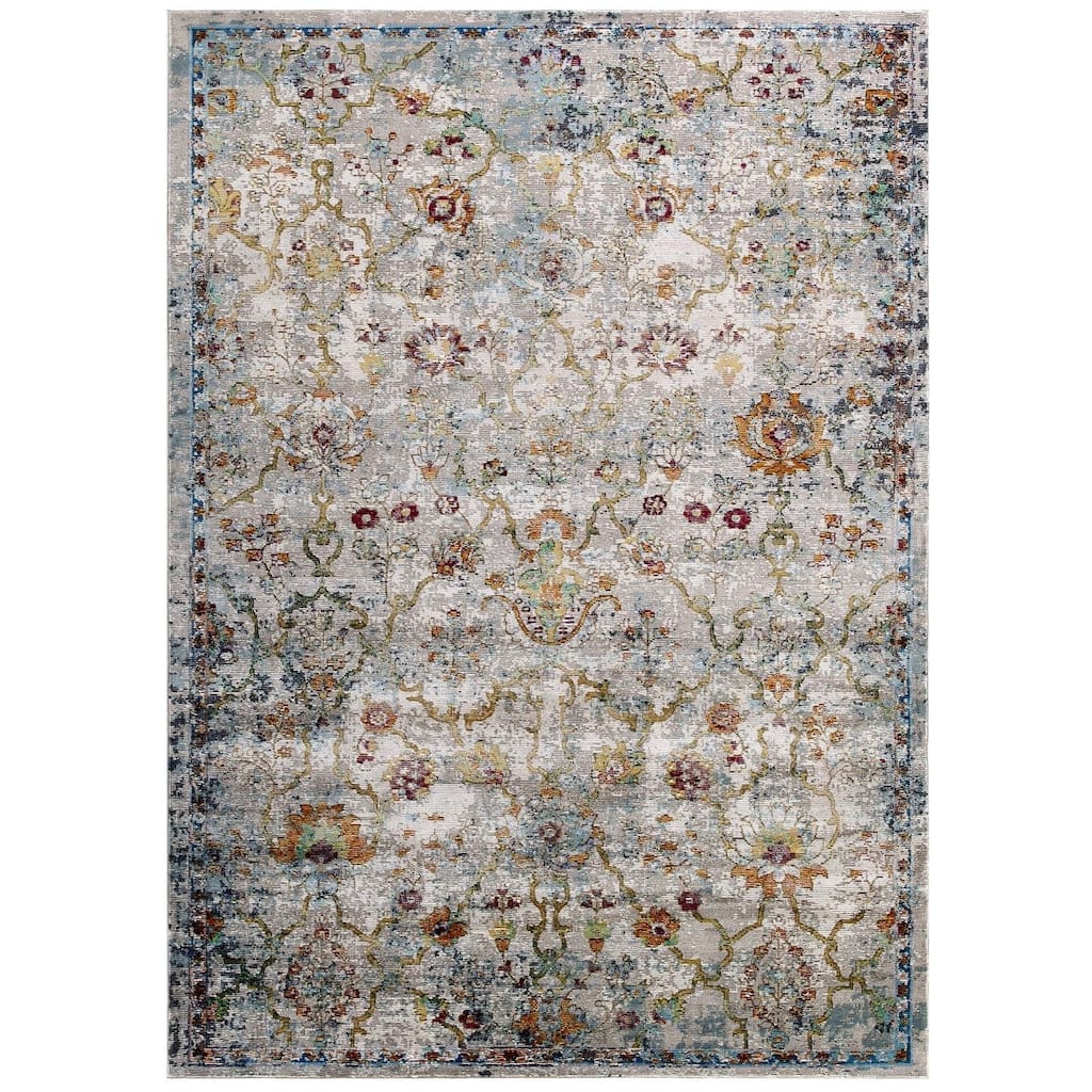 Porch & Den Fauntleroy Distressed Vintage Floral Lattice Area Rug