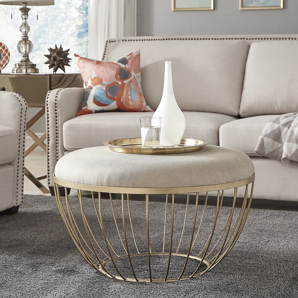 iNSPIRE Q Modern Jinger Fabric Upholstered Round Ottoman