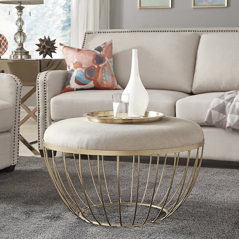 Jinger Fabric Upholstered Round Ottoman by iNSPIRE Q Modern